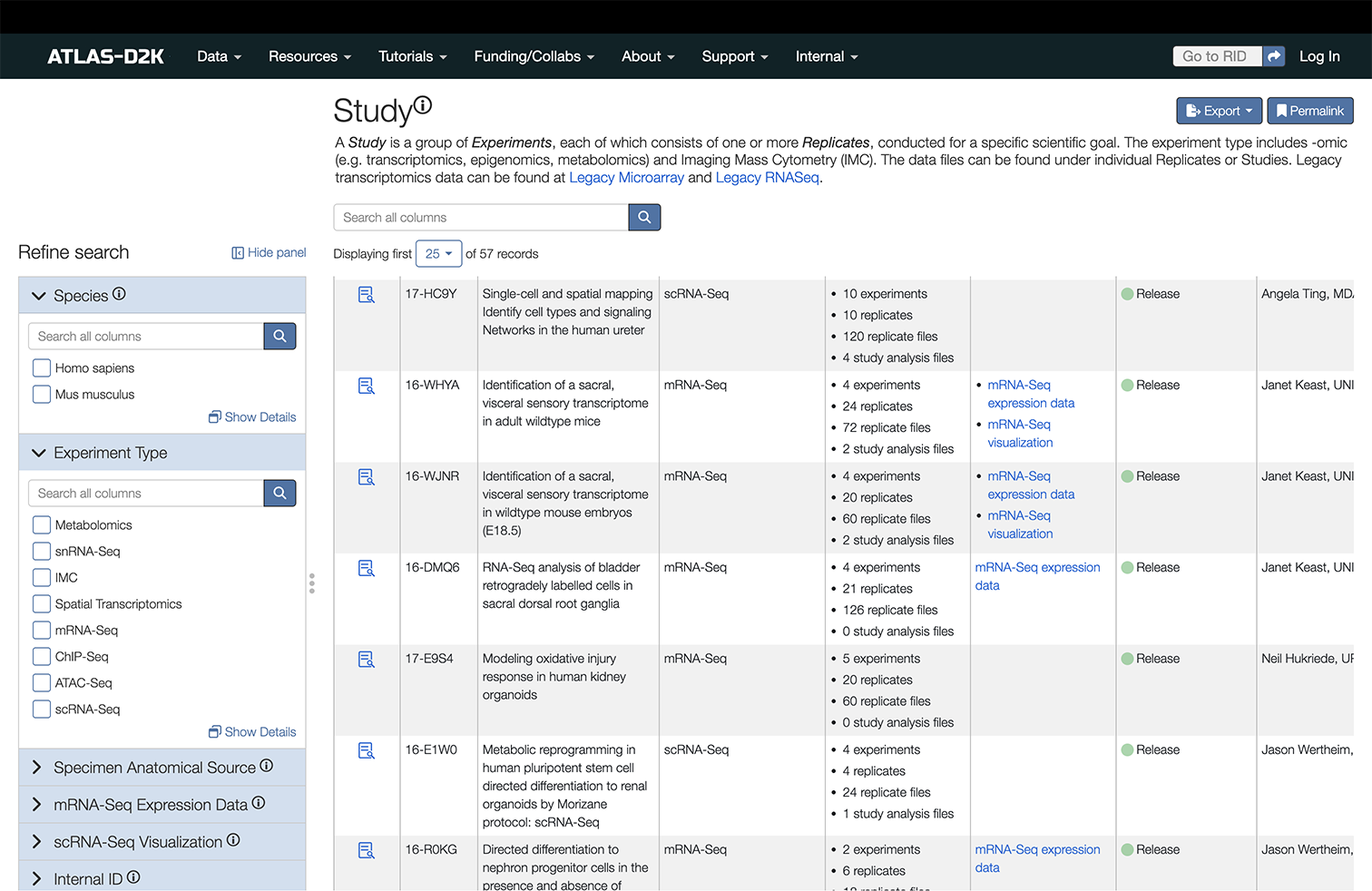 Study search page