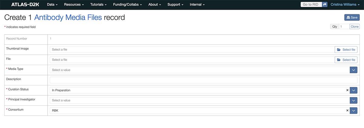 Screenshot of the Create Antibody Media Files window