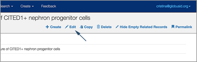 Screenshot of Edit link in records header