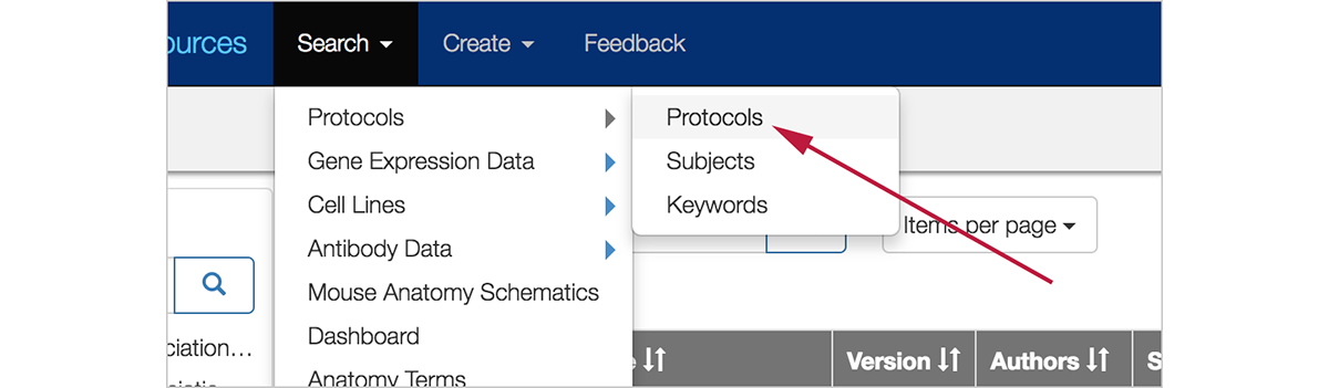 Screenshot of using navbar to search histological slides